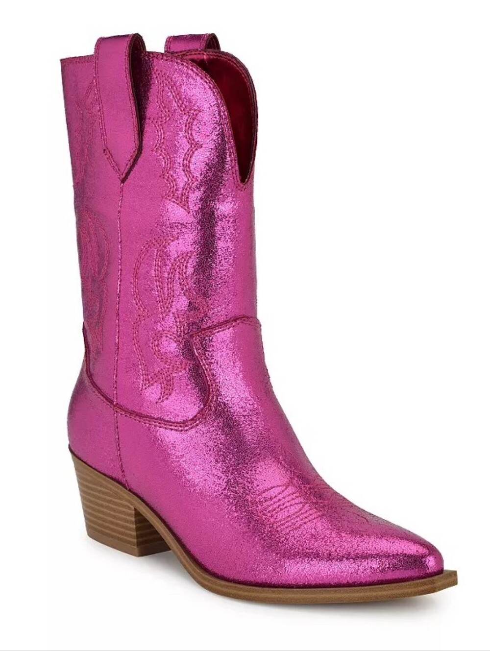 Nine West Metallic Fuchsia Pink Cowboy Boots Size US 7M